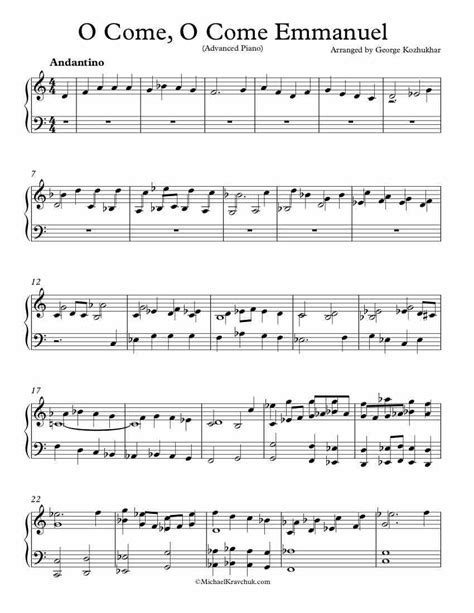 Free Piano Arrangement Sheet Music – O Come, O Come Emmanuel – Michael ...