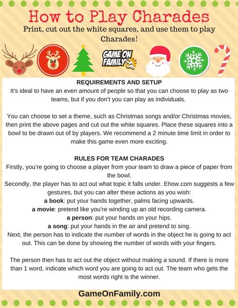 How to Play Christmas Charades: free printable games! - Game On Family