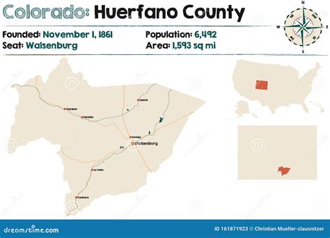 Map of Huerfano County in Colorado Stock Vector - Illustration of rivers, green: 161871923