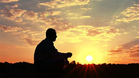 Sitting Meditating Man (prayer) At Top ,red Sunrise, Sunset. 4K 3840x2160.Slow. Scene4 Stock ...