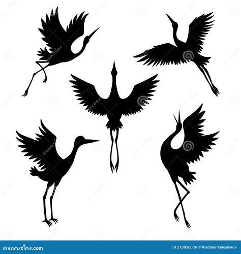 The Silhouette of a Flying Crane on a White Background Stock Vector - Illustration of elegance ...