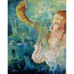 Menucha Yankelevitch- Blowing Shofar | Jewish Art Oil Painting Gallery ...