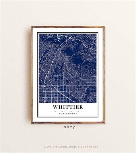 Whittier California map Whittier CA map Whittier city map | Etsy