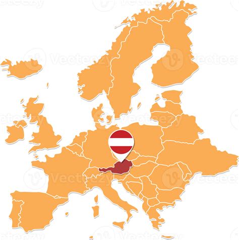 Austria map in Europe, Austria location and flags. 24584092 PNG