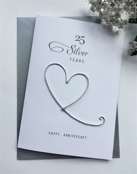 25th SILVER Wedding Anniversary Art Card With Real Silver 25 Years Can ...