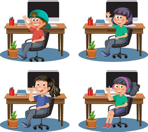 Set of different kids using computer 13910333 Vector Art at Vecteezy