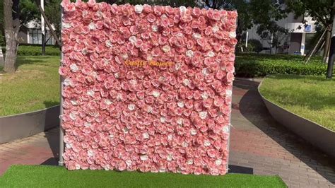 Wedding Stage Floral Wall Backdrop Decor High Quality Pink Rose Flower Wall Curtain Mat Roll Up ...