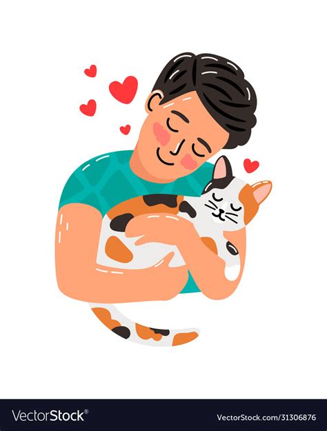 Pet owner man and cat Royalty Free Vector Image