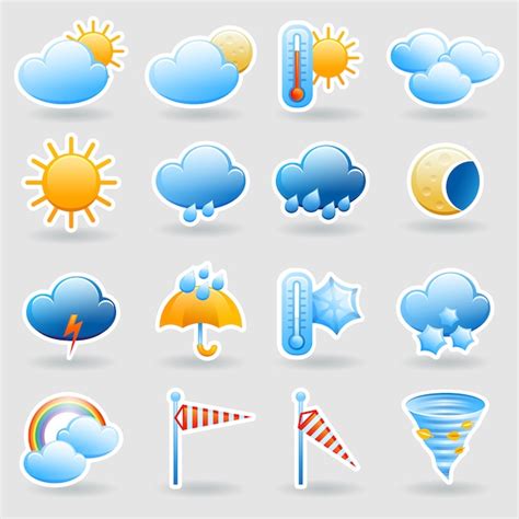 Free Vector | Weather forecast tablet mobile symbols widget icons set with clouds and rainbow