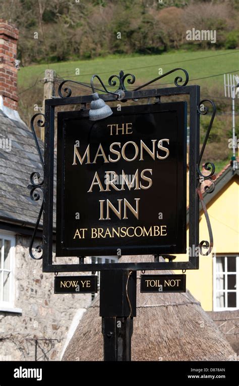 The Masons Arms Inn sign, Branscombe, Devon, England, UK Stock Photo ...