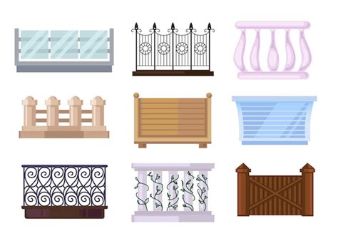 Free Vector | Different types of balcony railing vector illustrations set. Vintage and modern ...