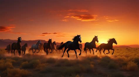 a breathtaking desktop wallpaper featuring a group of wild horses galloping through a wide-open ...