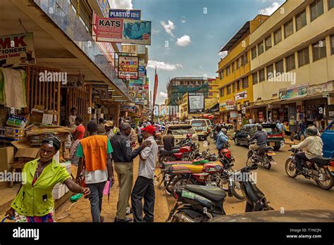 KAMPALA, UGANDA - APRIL 11, 2017: A crowded street in the center of ...