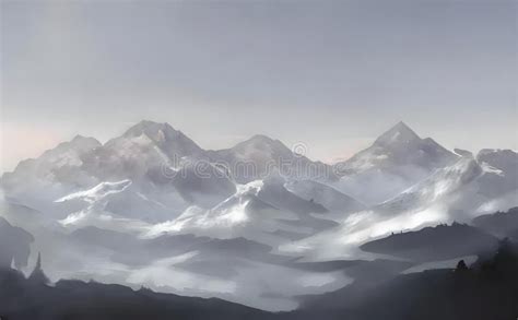 Watercolor Painting of Snowy Mountains Stock Illustration - Illustration of brush, abstract ...