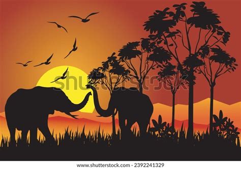 African Landscape Sunset Silhouette Vector Image Stock Vector (Royalty ...