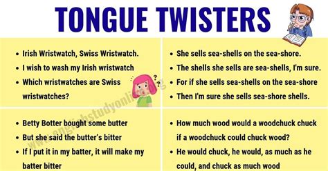 Tongue Twisters: 65 Popular Tongue Twisters to Improve Pronunciation | Tongue twisters, Tongue ...