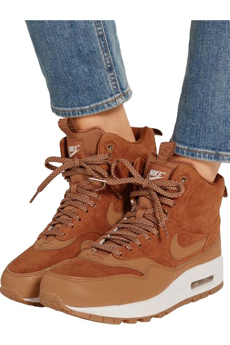 Nike Air Max 1 Suede And Leather High-top Sneakers in Brown - Lyst