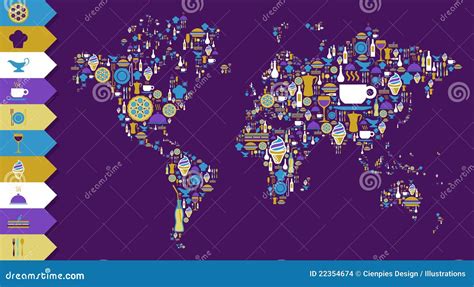 Gourmet Icon Set in World Globe Map Stock Vector - Illustration of sign, digitally: 22354674