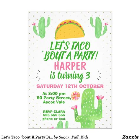 Let's Taco ''bout A Party Birthday Invitation Girl | Zazzle.com in 2021 | Birthday invitations ...