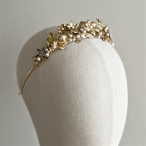 Vintage Gold Tiara - unique headpiece with vintage brooches