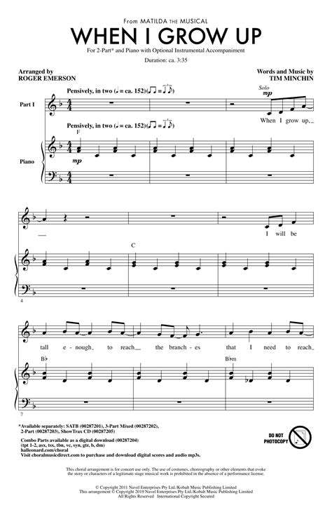 When I Grow Up ('From Matilda The Musical') Sheet Music Tim Minchin 2-Part Choir | lupon.gov.ph