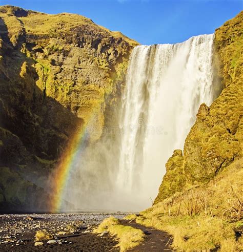 Rainbow at Skogafoss Waterfall Iceland Stock Image - Image of southwest ...