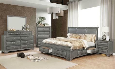 GAVIN 5 piece Transitional Gray Finish Bedroom Suite w. King Size ...