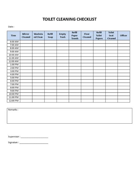 Printable Daily Toilet Cleaning Checklist Excel