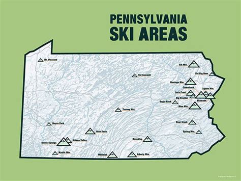 Pennsylvania Ski Resorts Map 11x14 Print | Ski resort, Ski area, Skiing