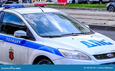 Police Car. Russian Patrol Car, the Inscription Police. Saint-Petersburg. Russia. April 19, 2020 ...