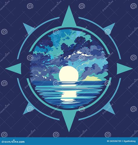 Vector Illustration of Seascape at Sunrise Stock Vector - Illustration ...