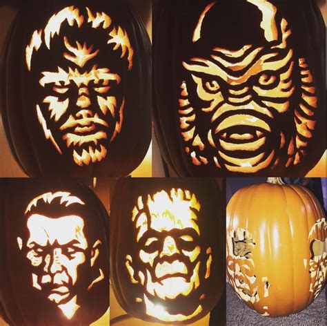 I carved the original Universal Monsters on 4 sides of a foam pumpkin ...