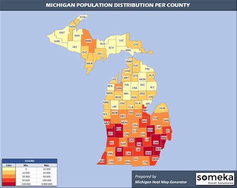 Michigan County Map and Population List in Excel