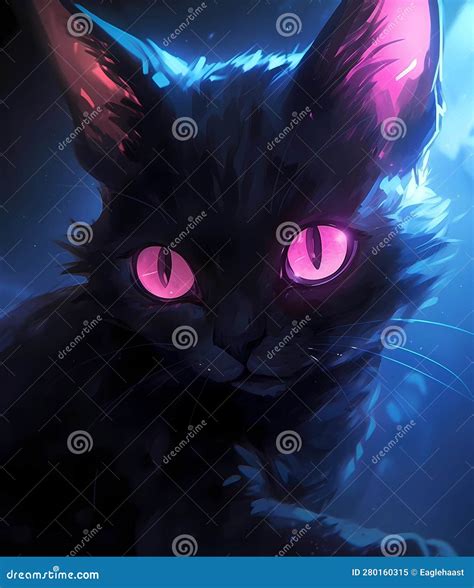 Black Anime Cat with Purple Eyes, Kitten Generated by AI, Generative ...