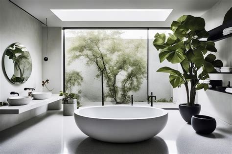 Premium AI Image | Modern Bathroom with Freestanding Soaking Tub