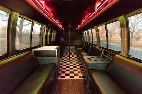 Orange Party Bus (Interior, Rear, Red Lighting, View 1) | KC Night Train