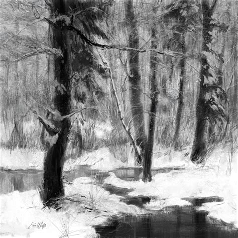 Digital painting by Eric Wallis titled "Winter Woods."