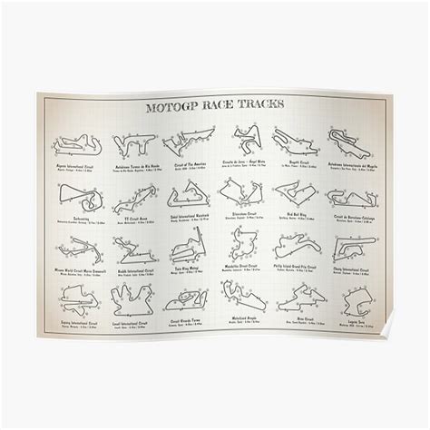 MotoGP Race Tracks (Blueprint - Light Ivory) Premium Matte Vertical ...