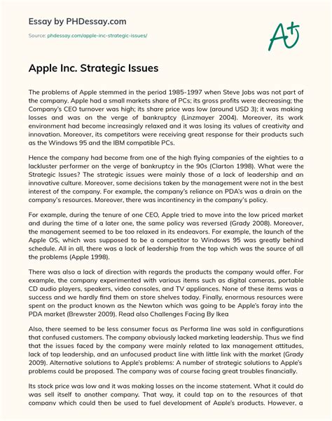 Apple Inc. Strategic Issues Example - PHDessay.com