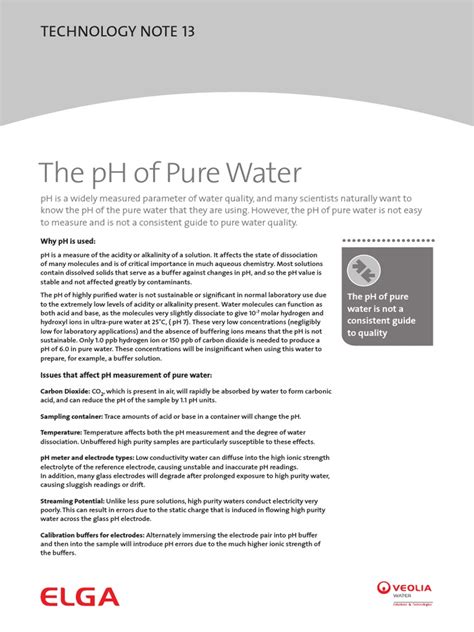 The PH of Pure Water: Technology Note 13 | PDF | Ph | Buffer Solution