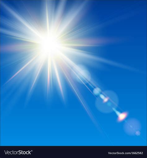 Bright sun shines on a blue sky background Vector Image