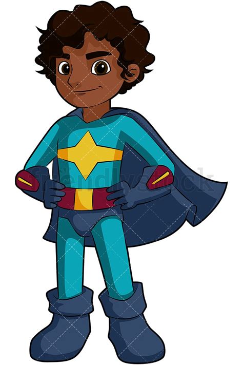 Black Boy Superhero Cartoon Vector Clipart - FriendlyStock