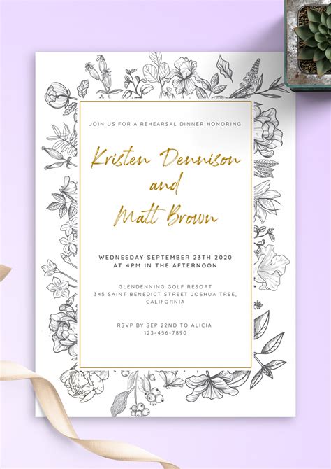 Download Printable Vintage Flowers Rehearsal Dinner Invitation PDF