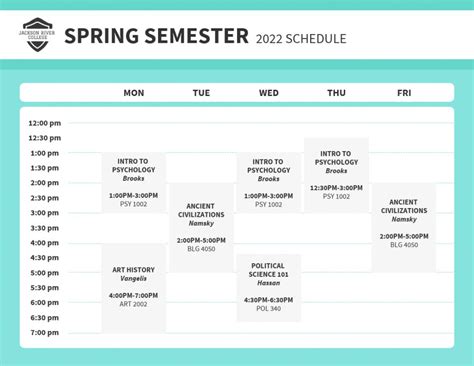 College Semester Schedule Template - Best Template Ideas