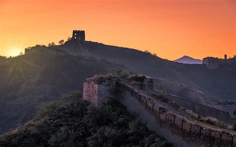 🔥Sunset Great Wall Of China Mountains Tower Hebei China Hd Wallpaper (800x500) - #151862