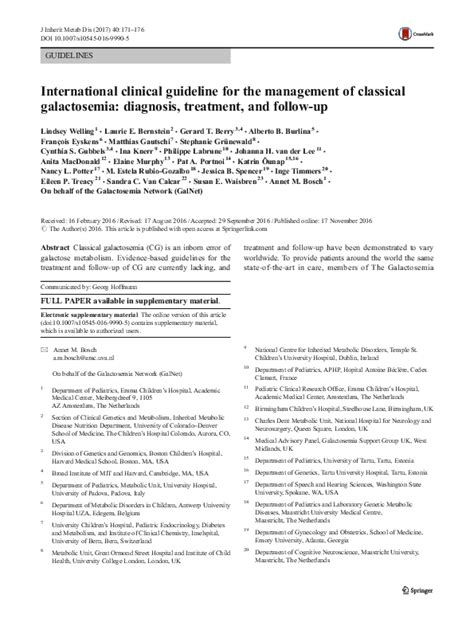 (PDF) International clinical guideline for the management of classical galactosemia: diagnosis ...