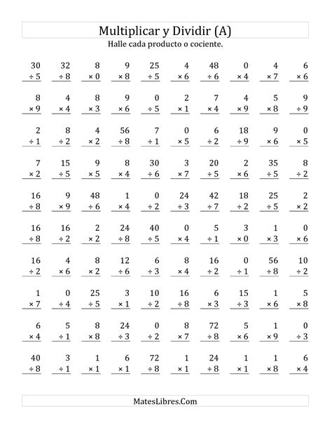 Ejercicios de multiplicacion y division - Imagui