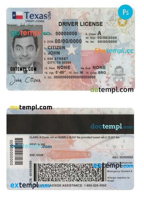 USA Texas driving license template in PSD format, fully editable (2020 — present) | by Doctempl ...