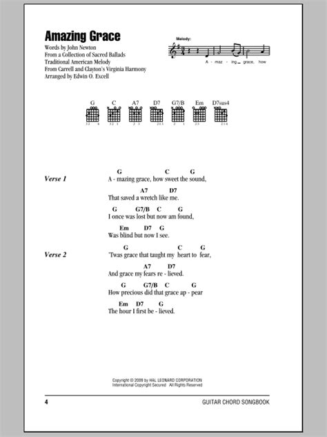 Amazing Grace by John Newton - Guitar Chords/Lyrics - Guitar Instructor