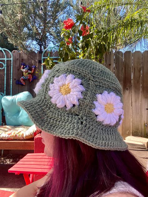 Crochet Flower Bucket Hat - Etsy